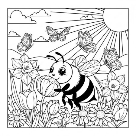 Abelha e Primavera (Desenho para Colorir)