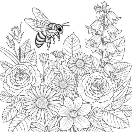 Abelha no Jardim (Desenho para Colorir)