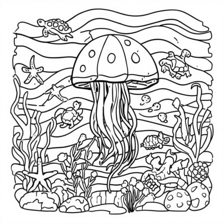 Agua viva com Estrelas do Mar (Desenho para Colorir)