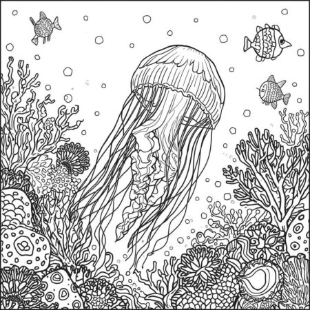 Agua viva e Corais (Desenho para Colorir)