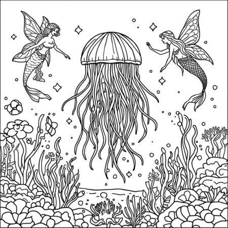 Agua viva e Fadas do Mar (Desenho para Colorir)