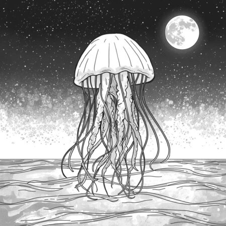 Agua viva e Lua (Desenho para Colorir)