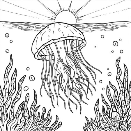 Agua viva e Sol (Desenho para Colorir)