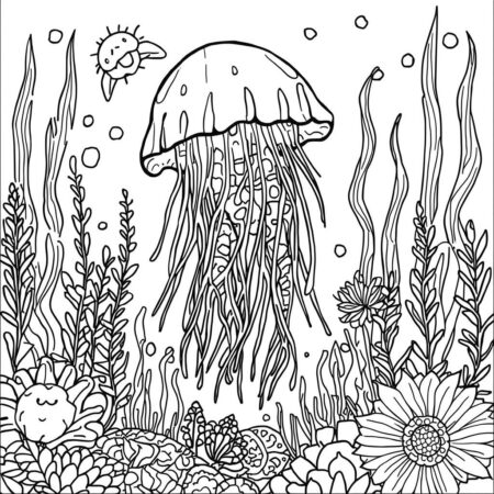 Agua viva em Jardim Subaquatico (Desenho para Colorir)