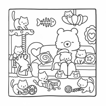 Amigos Aconchegantes em Casa (Desenho para Colorir)