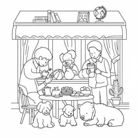 Amigos Aconchegantes em Casa (Desenho para Colorir)