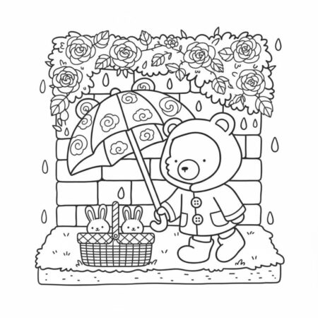 Amigos Aconchegantes na Chuva (Desenho para Colorir)