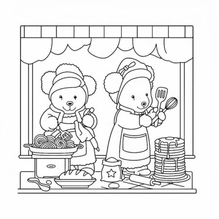 Amigos Aconchegantes na Cozinha (Desenho para Colorir)