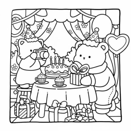 Amigos Aconchegantes na Festa (Desenho para Colorir)