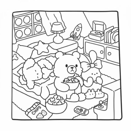 Amigos Aconchegantes na Sala (Desenho para Colorir)