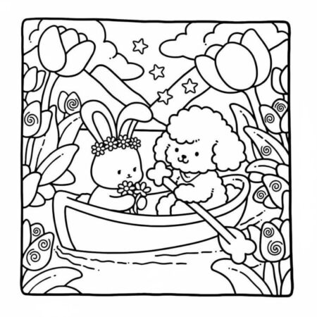 Amigos Aconchegantes no Barco (Desenho para Colorir)
