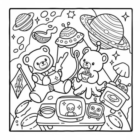 Amigos Aconchegantes no Espaço (Desenho para Colorir)