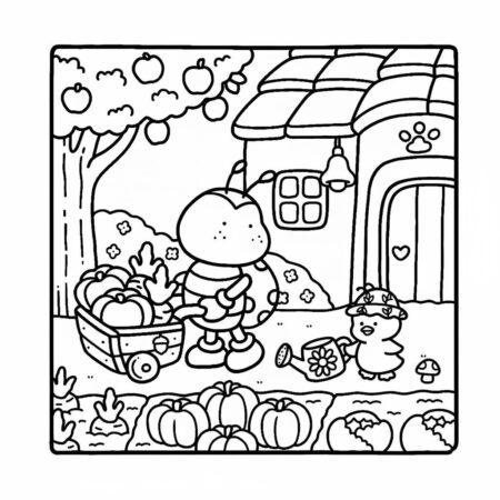 Amigos Aconchegantes no Pomar (Desenho para Colorir)