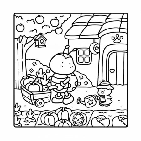 Amigos Aconchegantes no Pomar (Desenho para Colorir)