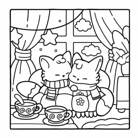 Amigos Aconchegantes no Sofá (Desenho para Colorir)