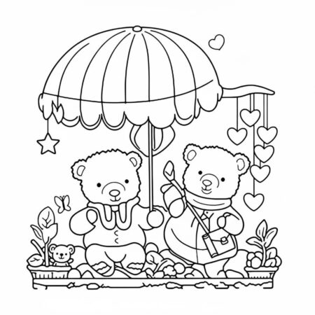 Amigos Aconchegantes sob o Guarda Sol (Desenho para Colorir)