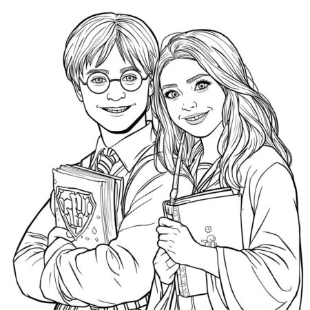 Amizade de Harry e Hermione (Desenho para Colorir)