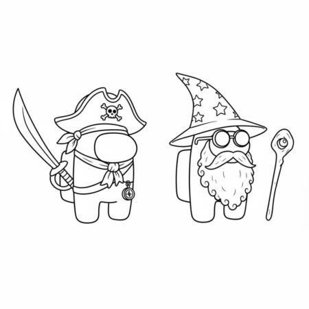 Among Us Pirata e Mago (Desenho para Colorir)