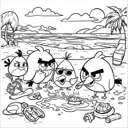 Angry Birds na Praia (Desenho para Colorir)