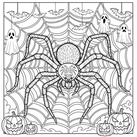 Aranha Gigante e Teia (Desenho para Colorir)