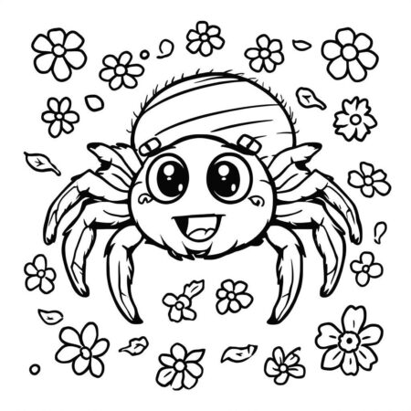 Aranha Kawaii Sorrindo (Desenho para Colorir)