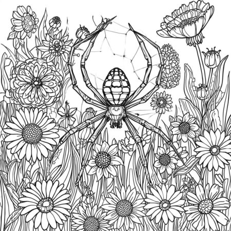 Aranha com Flores Coloridas (Desenho para Colorir)