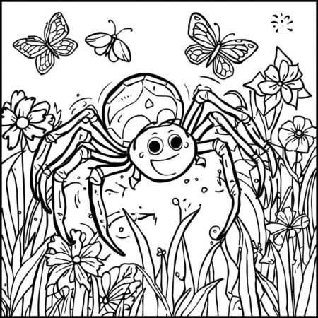 Aranha e Insetos Amigaveis (Desenho para Colorir)