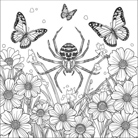 Aranha e a Primavera (Desenho para Colorir)