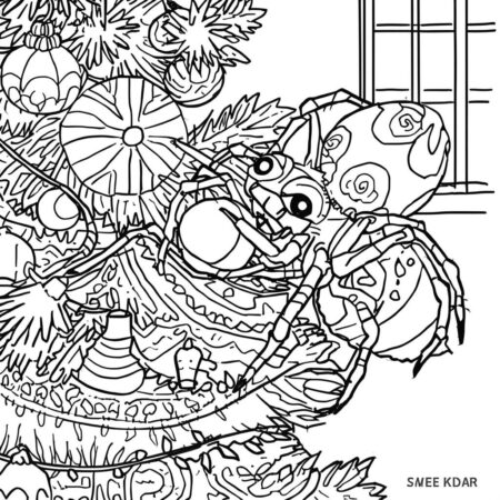 Aranha e o Natal (Desenho para Colorir)