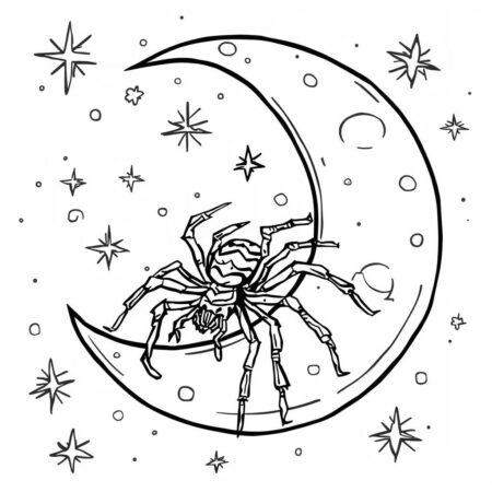 Aranha em Cima da Lua (Desenho para Colorir)
