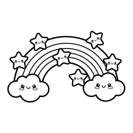 Arco Iris Kawaii Divertido (Desenho para Colorir)