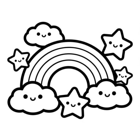 Arco Iris Kawaii Feliz (Desenho para Colorir)