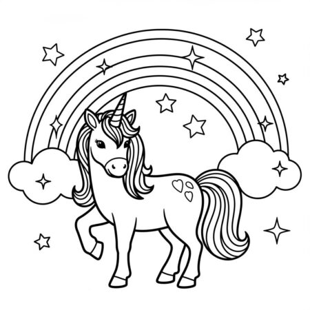 Arco Iris com Unicornio (Desenho para Colorir)