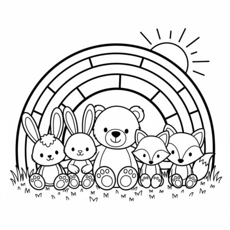 Arco Iris e Animais (Desenho para Colorir)