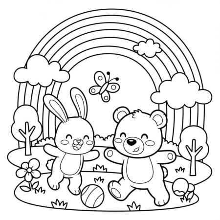 Arco Iris e Animais Adoraveis (Desenho para Colorir)