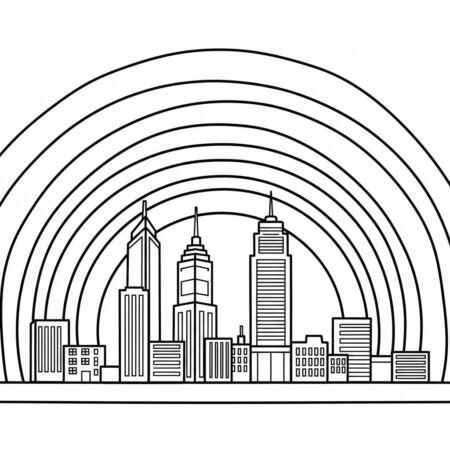 Arco Iris e Cidades (Desenho para Colorir)