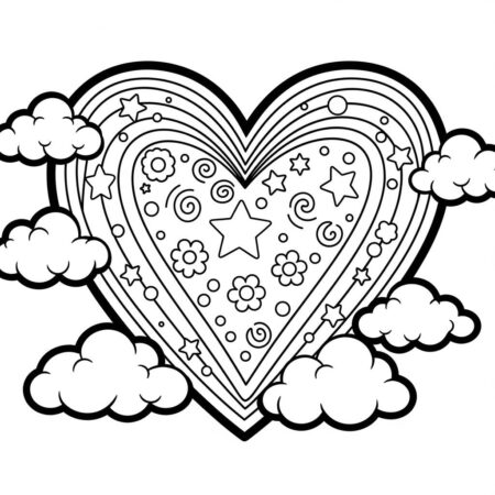 Arco Iris e Coracao (Desenho para Colorir)