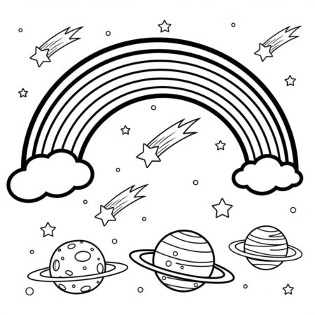 Arco Iris e Espaco (Desenho para Colorir)