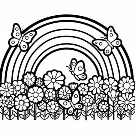 Arco Iris e Flores (Desenho para Colorir)