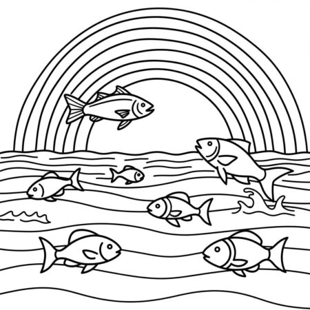 Arco Iris e Oceano (Desenho para Colorir)