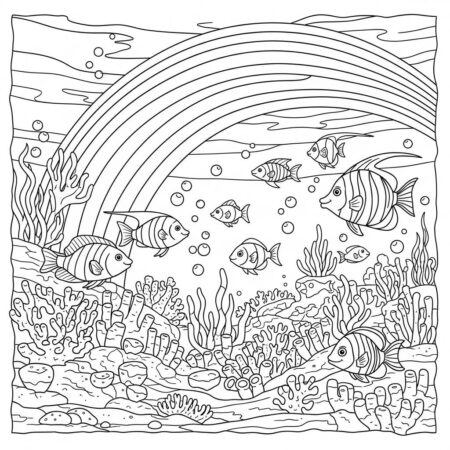 Arco Iris e Peixes (Desenho para Colorir)