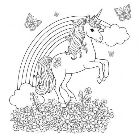 Arco Iris e Unicornio (Desenho para Colorir)