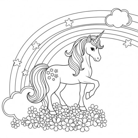 Arco Iris e Unicornio Magico (Desenho para Colorir)