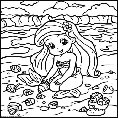 Ariel com conchas (Desenho para Colorir)