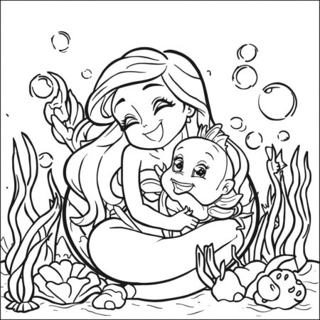 Ariel e Flounder (Desenho para Colorir)
