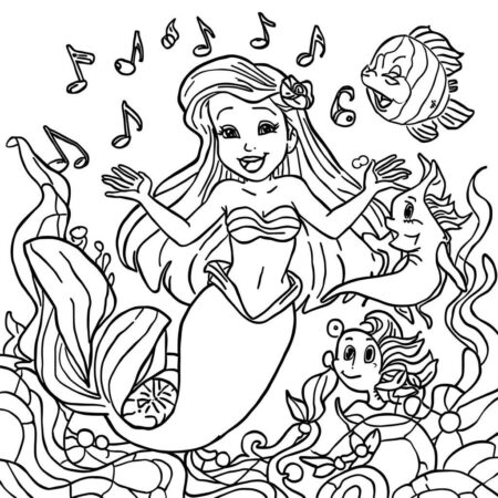 Ariel e a musica (Desenho para Colorir)