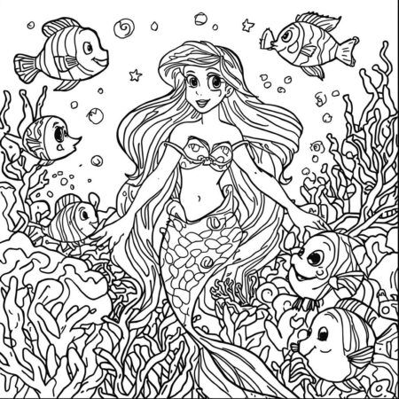 Ariel e amigos marinhos (Desenho para Colorir)