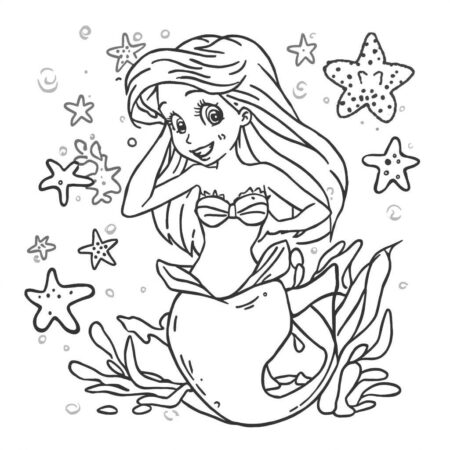 Ariel e as estrelas do mar (Desenho para Colorir)