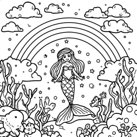 Ariel e o arco iris (Desenho para Colorir)