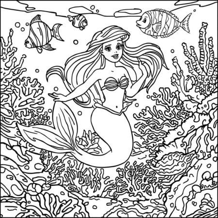 Ariel e o coral colorido (Desenho para Colorir)